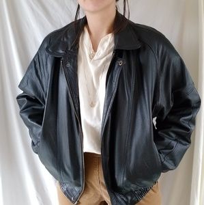 Lee World Black Leather Jacket Bomber